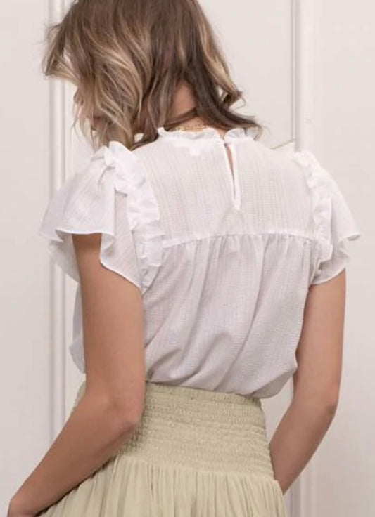 LACE YOKE TOP- WHITE