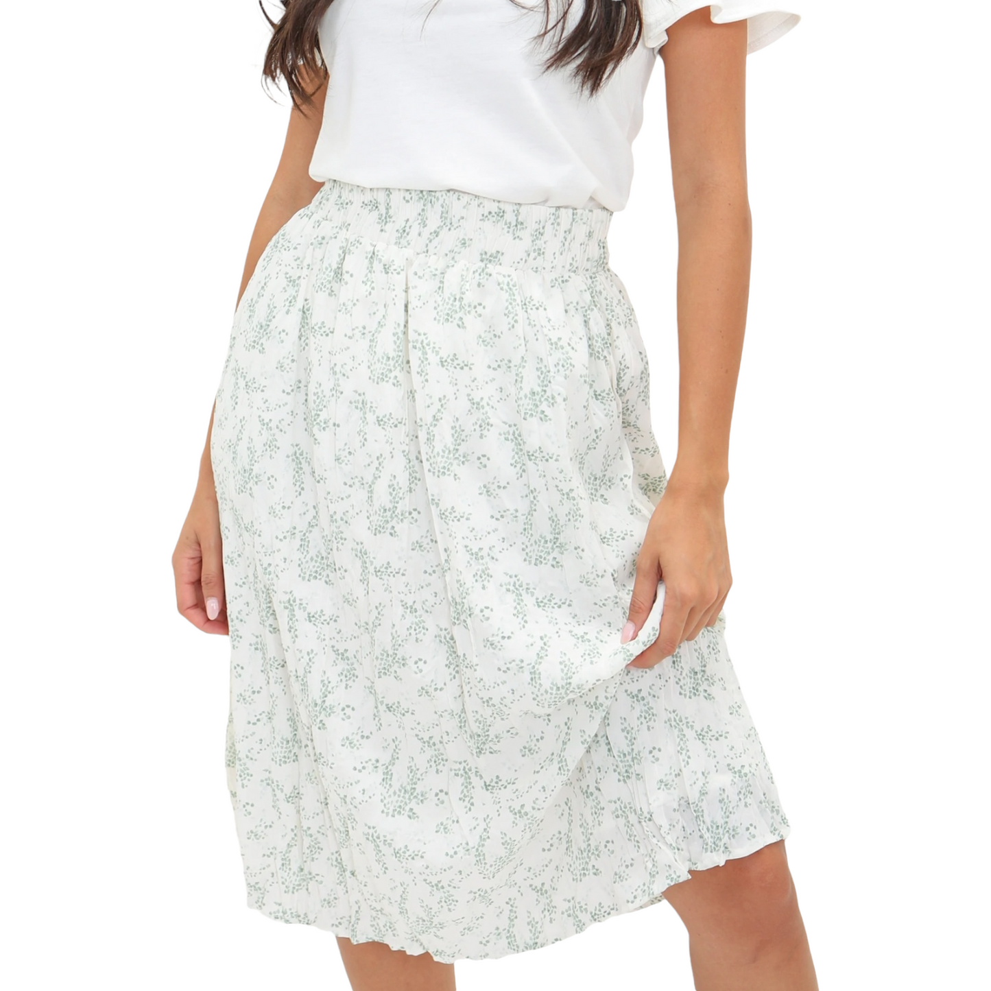 MIDI MINERAL GREEN DOT SKIRT